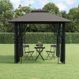 Berkfield Home Gazebo with Sidewalls Anthracite 300x300x270 cm Steel in Charcoal - Size: 300 x 300 x 270 cm - thumbnail 2