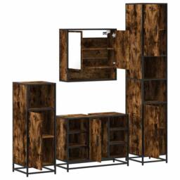 Berkfield Home Durable 4¬†Piece Bathroom Furniture Set¬†Smoked Oak Engineered Wood in Brown - thumbnail 6