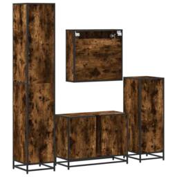 Berkfield Home Durable 4¬†Piece Bathroom Furniture Set¬†Smoked Oak Engineered Wood in Brown - thumbnail 8