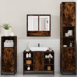 Berkfield Home Durable 4¬†Piece Bathroom Furniture Set¬†Smoked Oak Engineered Wood in Brown - thumbnail 4