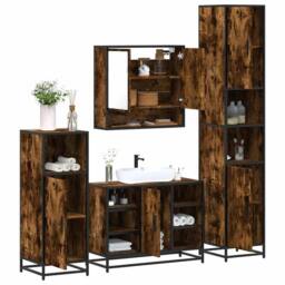 Berkfield Home Durable 4¬†Piece Bathroom Furniture Set¬†Smoked Oak Engineered Wood in Brown - thumbnail 2