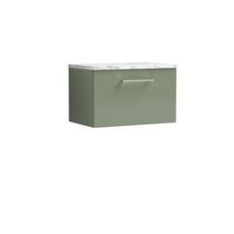 Balterley Level 600mm Wall Hung Single Drawer Unit, Laminate Worktop Satin Green