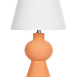 Wyld and Coco Orange Ceramic Table Lamp Hand Painted Geometric Base and Linen Drum - thumbnail 2