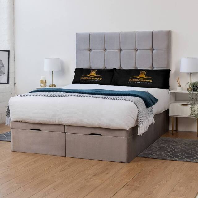 UK Bed Furniture Florence Divan Ottoman Storage Bed with End Lift & 54 Inch Headboard in Silver - Size: Super King - image 1