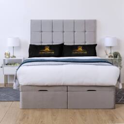 UK Bed Furniture Florence Divan Ottoman Storage Bed with End Lift & 54 Inch Headboard in Silver - Size: Super King - thumbnail 2