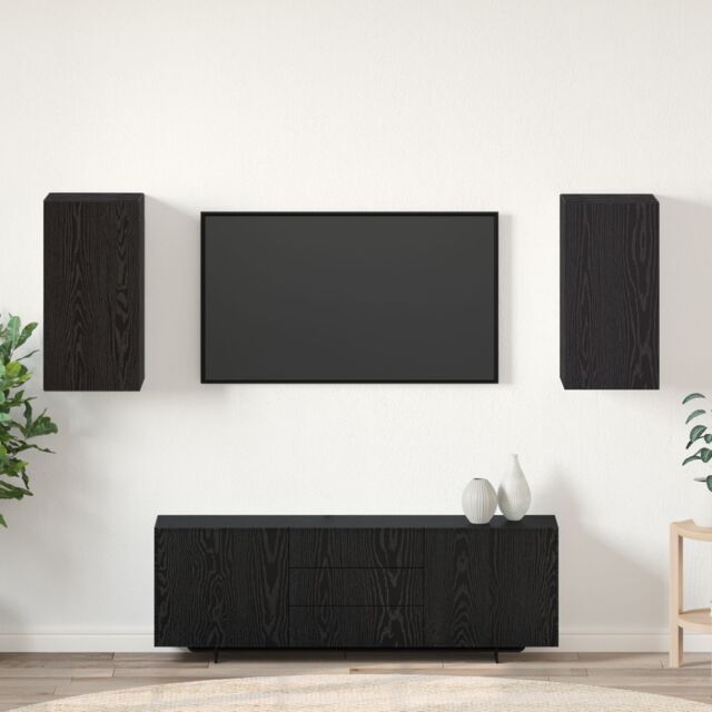 Berkfield Home TV Unit with Shelf Wall-mounted Other with Storage with Door 2 pcs Black oak Engineered Wood - image 1