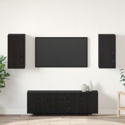 Berkfield Home TV Unit with Shelf Wall-mounted Other with Storage with Door 2 pcs Black oak Engineered Wood - thumbnail 1