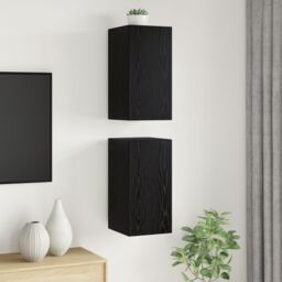 Berkfield Home TV Unit with Shelf Wall-mounted Other with Storage with Door 2 pcs Black oak Engineered Wood - thumbnail 4