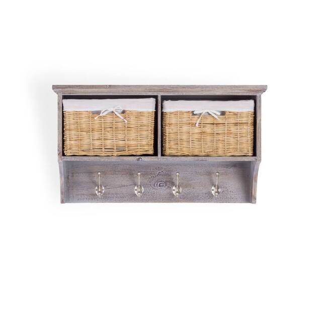 Statement Furniture Tetbury Acacia Wood Coat Rack / Shelf with Storage Baskets - Small in Brown - image 1