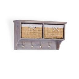 Statement Furniture Tetbury Acacia Wood Coat Rack / Shelf with Storage Baskets - Small in Brown - thumbnail 3