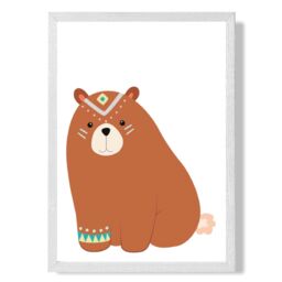ARTZE Crouching Bear Tribal Animal Framed Print SIZE: A2 with White Frame in Brown - Size: A4 - thumbnail 1