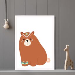 ARTZE Crouching Bear Tribal Animal Framed Print SIZE: A2 with White Frame in Brown - Size: A4 - thumbnail 2