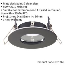 Loops Recessed Compact Bathroom Downlight - 50W GU10 LED - IP65 Rated - Matt Black - thumbnail 2