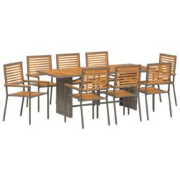 Berkfield Home 9 Piece Garden Dining Set Grey Poly Rattan Acacia - thumbnail 2
