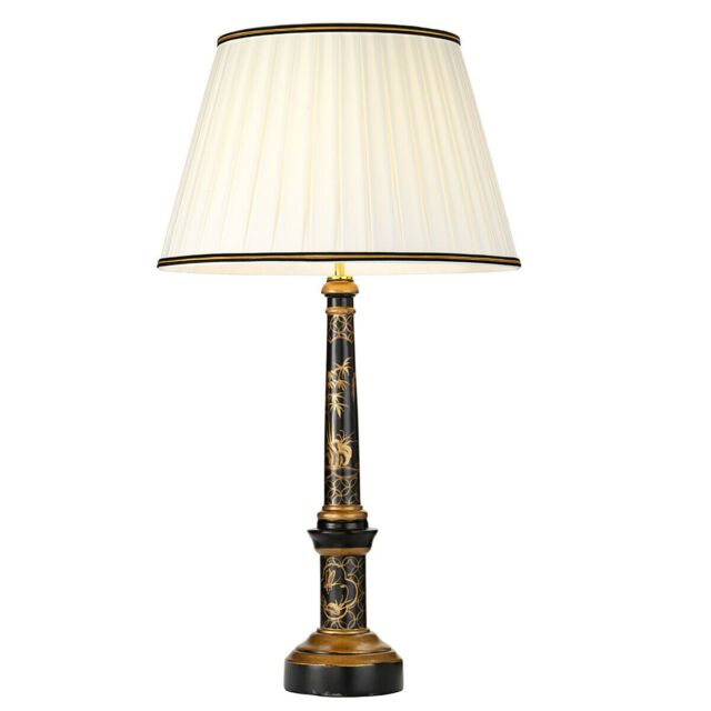 Loops Single Table Lamp Ivory with Black & Gold Trim Shade LED E27 60w Bulb d00460 - image 1