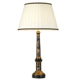 Loops Single Table Lamp Ivory with Black & Gold Trim Shade LED E27 60w Bulb d00460 - thumbnail 1