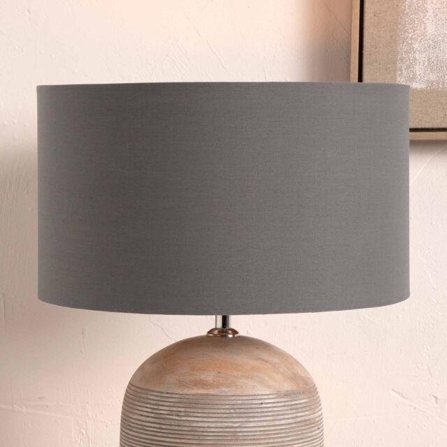 Ruma Grey Cylinder Poly Cotton Lampshade For Table Lamps - Size: 14 inches - image 1