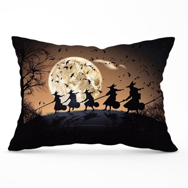 Warren Reed - Designer A Group Of Witches Riding Broomsticks Cushions in Brown - Size: 45 cm x 45 cm - image 1