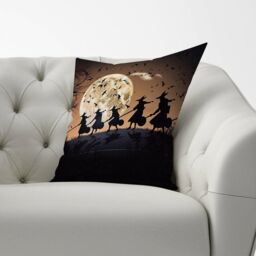 Warren Reed - Designer A Group Of Witches Riding Broomsticks Cushions in Brown - Size: 45 cm x 45 cm - thumbnail 2