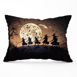 Warren Reed - Designer A Group Of Witches Riding Broomsticks Cushions in Brown - Size: 45 cm x 45 cm - thumbnail 1