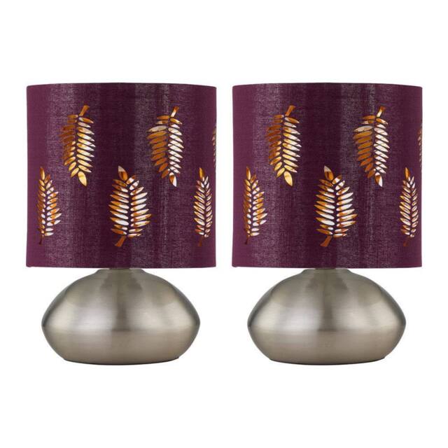 First Choice Lighting Set of 2 Jenson - Brushed Chrome Touch Table Lamps with Burgundy Shade in Silver - image 1