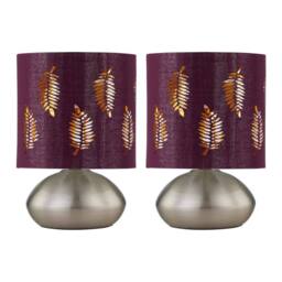 First Choice Lighting Set of 2 Jenson - Brushed Chrome Touch Table Lamps with Burgundy Shade in Silver - thumbnail 1