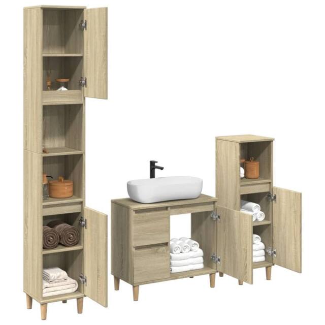 Berkfield Home Durable 3 Piece Bathroom Furniture Set Sonoma Oak Engineered Wood in Light Tan - image 1