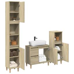 Berkfield Home Durable 3 Piece Bathroom Furniture Set Sonoma Oak Engineered Wood in Light Tan - thumbnail 1