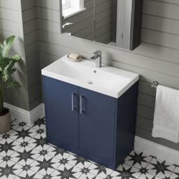 Balterley Winshill Contemporary 2 Door Vanity Basin Unit, Dark Blue, 800mm in Blue - thumbnail 3