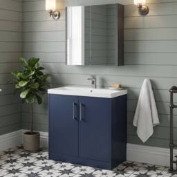Balterley Winshill Contemporary 2 Door Vanity Basin Unit, Dark Blue, 800mm in Blue - thumbnail 4