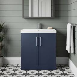 Balterley Winshill Contemporary 2 Door Vanity Basin Unit, Dark Blue, 800mm in Blue - thumbnail 6