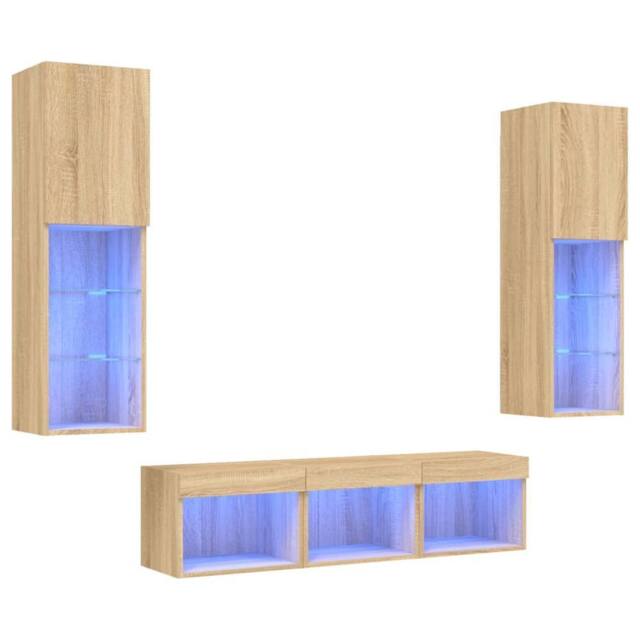 Berkfield Home 5 Piece TV Wall Units with LED Sonoma Oak Engineered Wood in Brown - image 1