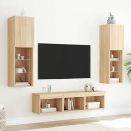 Berkfield Home 5 Piece TV Wall Units with LED Sonoma Oak Engineered Wood in Brown - thumbnail 3