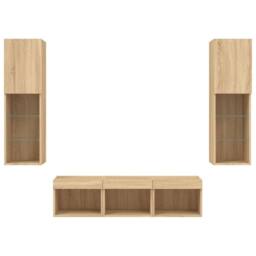 Berkfield Home 5 Piece TV Wall Units with LED Sonoma Oak Engineered Wood in Brown - thumbnail 7