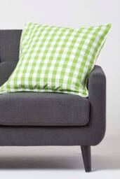 Homescapes Block Check Cotton Gingham Cushion Cover in Green - Size: 45 cm x 45 cm - thumbnail 2