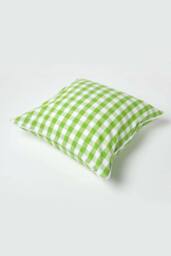 Homescapes Block Check Cotton Gingham Cushion Cover in Green - Size: 45 cm x 45 cm - thumbnail 4