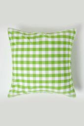Homescapes Block Check Cotton Gingham Cushion Cover in Green - Size: 45 cm x 45 cm - thumbnail 1