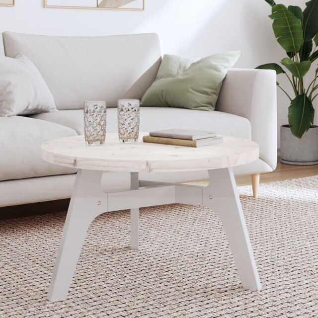 Berkfield Home Table Top Round White Ø70x3 cm Solid Wood Pine - Size: 70x3 cm - image 1