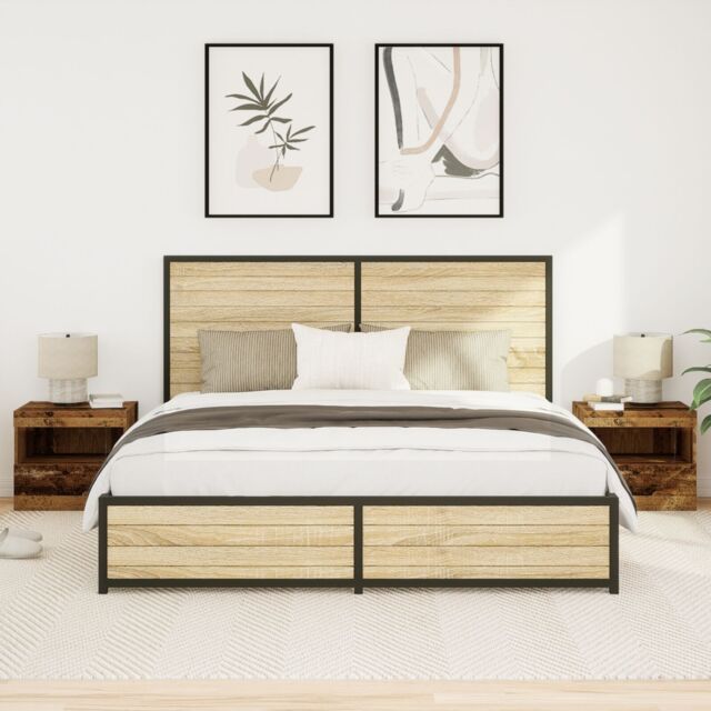 Berkfield Home Bedside Cabinets with LED Lights 2 pcs Old Wood 50x40x45 cm in Brown - Size: 50 x 40 x 45 cm - image 1