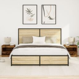 Berkfield Home Bedside Cabinets with LED Lights 2 pcs Old Wood 50x40x45 cm in Brown - Size: 50 x 40 x 45 cm - thumbnail 1