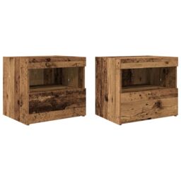 Berkfield Home Bedside Cabinets with LED Lights 2 pcs Old Wood 50x40x45 cm in Brown - Size: 50 x 40 x 45 cm - thumbnail 2