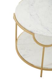 Orsina White Marble Stone Gold Finish Side Table, Iron Frame End Table with 2 Tier Design, Modern Side Table - thumbnail 3