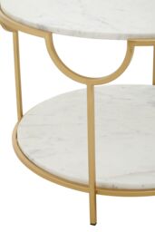 Orsina White Marble Stone Gold Finish Side Table, Iron Frame End Table with 2 Tier Design, Modern Side Table - thumbnail 4