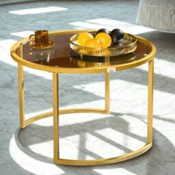 FURNOS Set Of 2 Round Gold Nesting Tables With Tempered Glass Top - thumbnail 4
