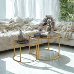FURNOS Set Of 2 Round Gold Nesting Tables With Tempered Glass Top - thumbnail 2