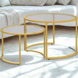 FURNOS Set Of 2 Round Gold Nesting Tables With Tempered Glass Top