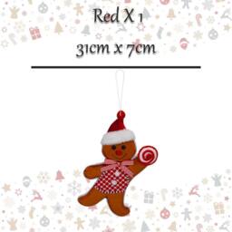 VFM e-Store Christmas Ginger Bread Man Hanging Decoration 31cm x 7cm Red X 1 - Size: 31 cm x 7 cm - thumbnail 2
