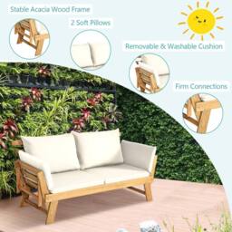 Costway Outdoor Daybed Patio Convertible Couch Sofa Bed Adjustable Armrest in White - thumbnail 4