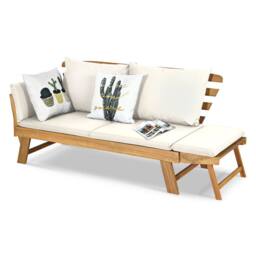 Costway Outdoor Daybed Patio Convertible Couch Sofa Bed Adjustable Armrest in White - thumbnail 9