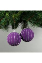 KDMD 10cm Purple Velvet Baubles with Glitter Set of 4 - thumbnail 1